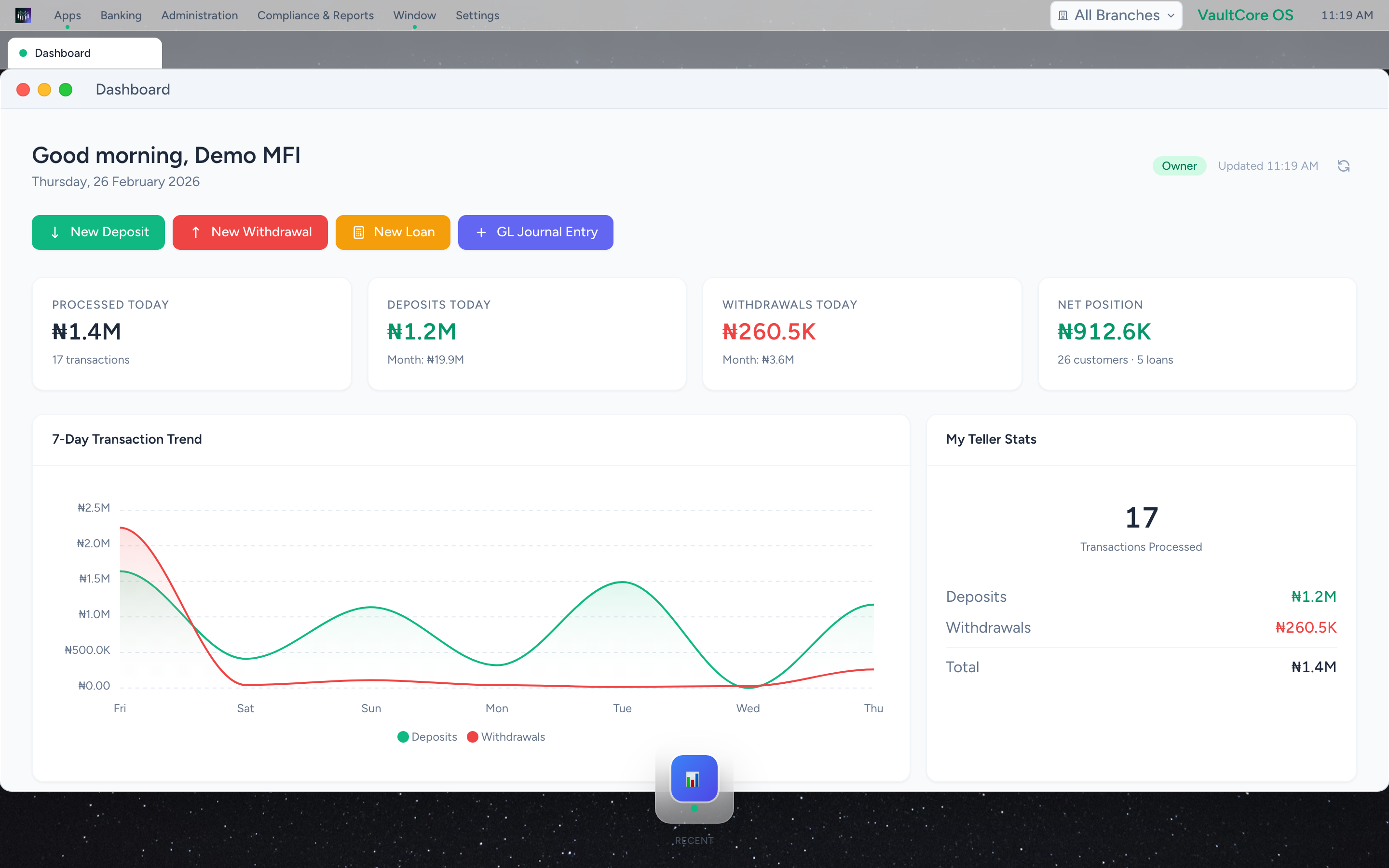 VaultCore OS Dashboard